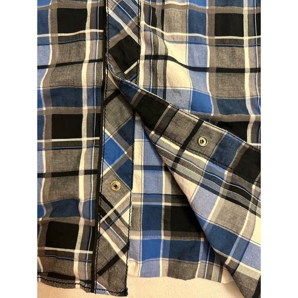 Buckle Black Snap Long Sleeve Plaid Men's Blue Black Button Up Size XXXL 3X - Picture 5 of 6